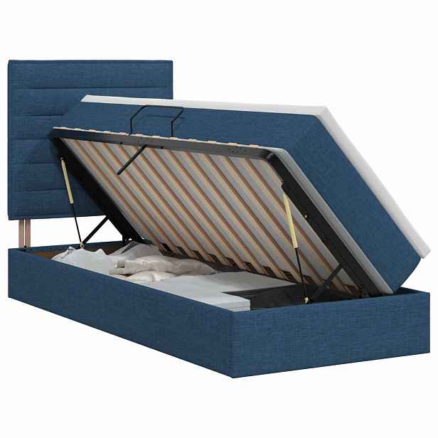 vidaXL Postel s úložným prostorem a matrací Modrá 90 x 200 cm textil