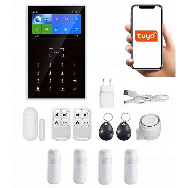 Bezdrátový LCD Alarm 4.3' Gsm WiFi Tuya Smart 4xPIR