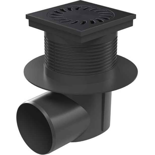Chuděj Kanalizační vpust boční DN110 s límcem; plovák Neptun; litinová mřížka 150x150 mm  (Gule boční DN110 s litinovou mřížkou a límcem)