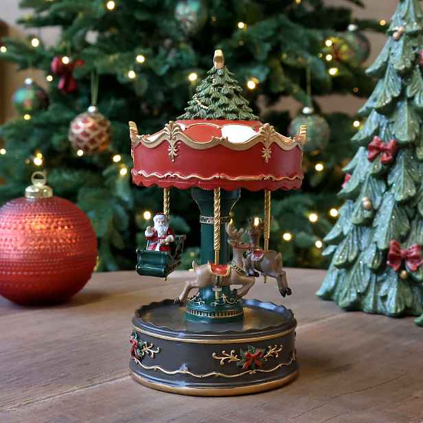Hudební natahovací skřínka Noël s kolotočem z polyresinu – Ø 12*22 cm Chic Antique