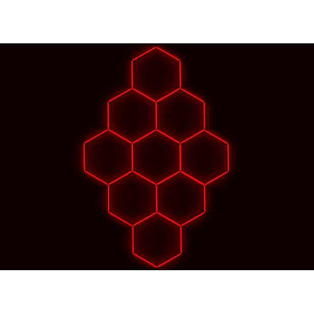 Kompletní Led hexagonové svítidlo červené, rozměr 9 elementů 246 x 386 cm