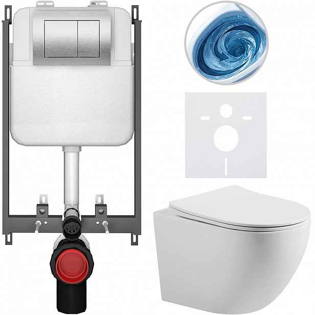 Kompletní WC set Basic/Cesso - bílá matná - WC tlačítko Maxio/Stříbrná - pro zazdění - 49x36 cm - 8050BD86176
