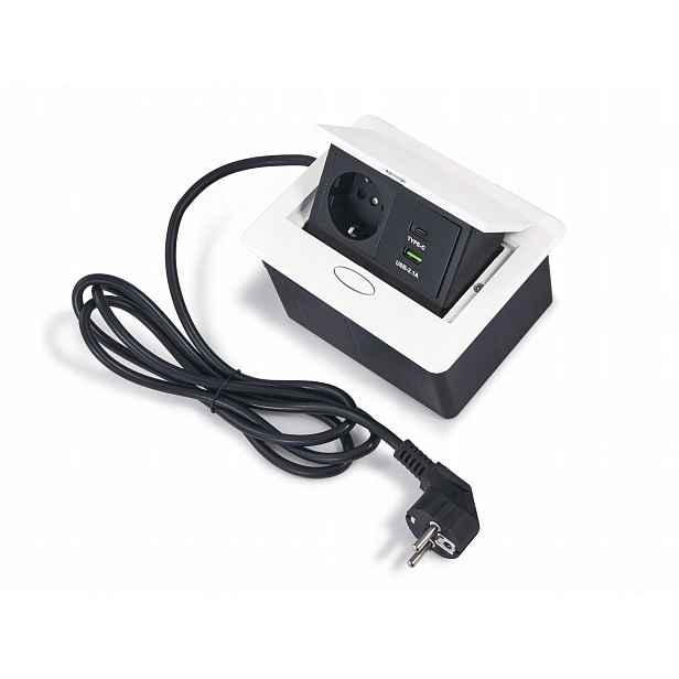 Nábytková zásuvka zapuštěná do desky bílá 230V Usb A+c, stolní nabíječka