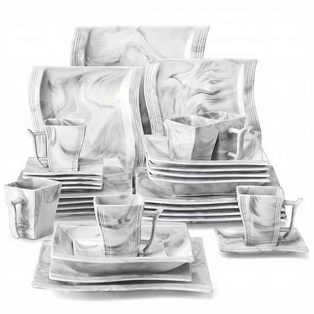 TEMU Sady talířů a misek, 30ks porcelánové jídelní soupravy pro 6 osob, čtvercová jídelní souprava s hlavním talířem, dezertním talířem, polévkovým