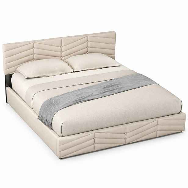 CHICFURN ČALOUNĚNÁ POSTEL 140/190 cm v béžové sametové látce s nastavitelným čelem a roštem