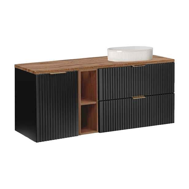 Comad Závěsná skříňka pod umyvadlo Casad s deskou a umyvadlem 140 cm černá/dub wotan