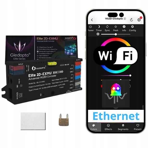 Ovladač Wled Rgbic WiFi ESP32 Ethernet RJ45 Pwm Magic Pixel WS281x Mqtt
