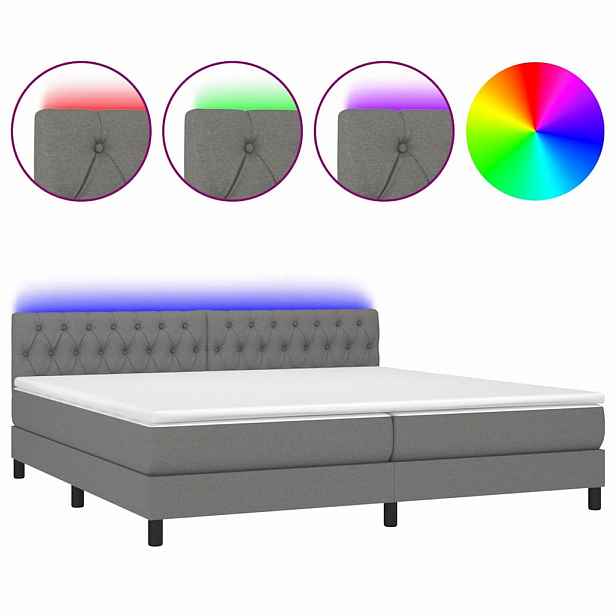 vidaXL Box spring postel s matrací a LED tmavě šedá 200x200 cm textil