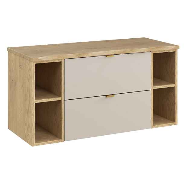 Comad Závěsná skříňka pod umyvadlo Dalia Cashmere Nature s deskou a regály 100 cm kašmír/dub cremona