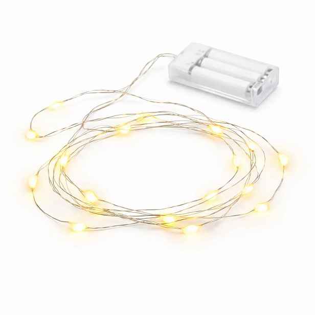 LED světýlka na baterie, kapičky, 2 m, teple bílá, 20 diod, drátek, IP20 interiér, 3 × AA