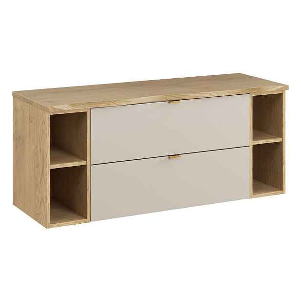 Comad Závěsná skříňka pod umyvadlo Dalia Cashmere Nature s deskou a regály 120 cm dub cremona/kašmírová