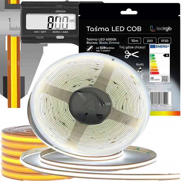 Led páska Neon Cob 24V 10 m 528 6000K Bílá Studená Free Cut Libovolné Řezání 8 m