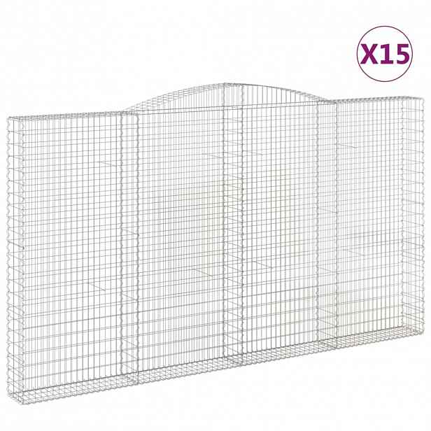 vidaXL Klenuté gabionové koše 15ks 400x30x220/240cm pozinkované železo