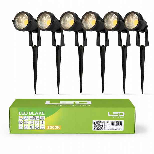 6x Zapichovací reflektorová zahradní lampa 5W pro zahradu s kabelem 3000K