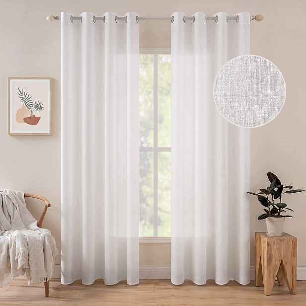 Miulee Lněné záclony poloprůhledné dekorativní bílé 2 ks 140 x 225 cm