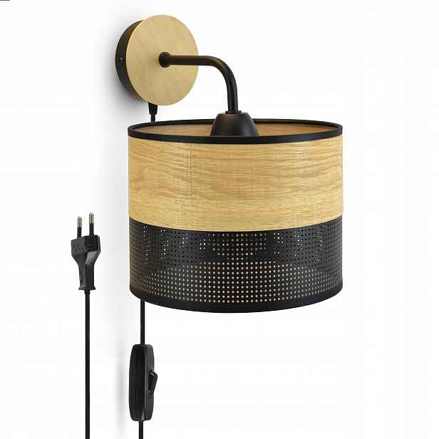 Nástěnná lampa Černá s náladovou dřevěnou lampou 497-KPW Kovová Loft Led