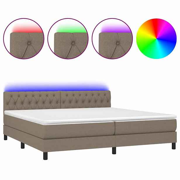 vidaXL Box spring postel s matrací a LED taupe 200x200 cm textil
