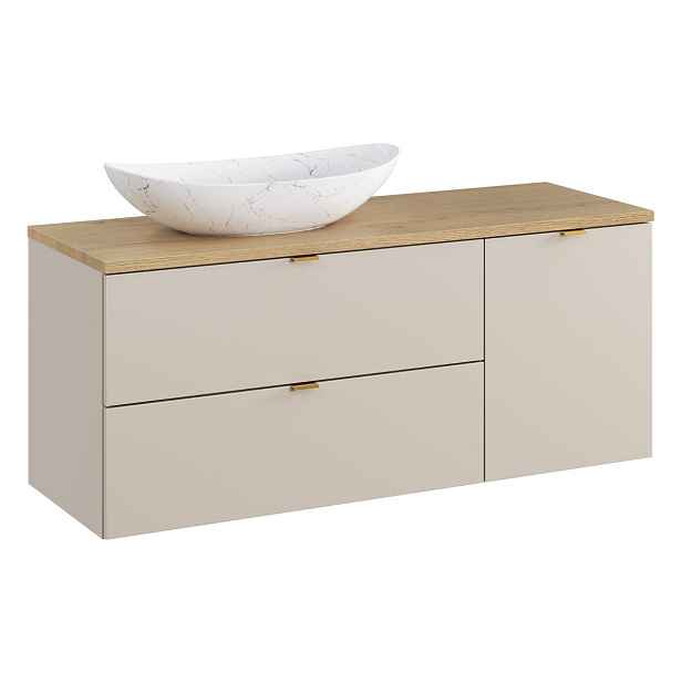 Comad Závěsná skříňka pod umyvadlo Dalia Cashmere Nordic Lena s deskou, košem na prádlo a umyvadlem 120 cm béžová/dub cremona
