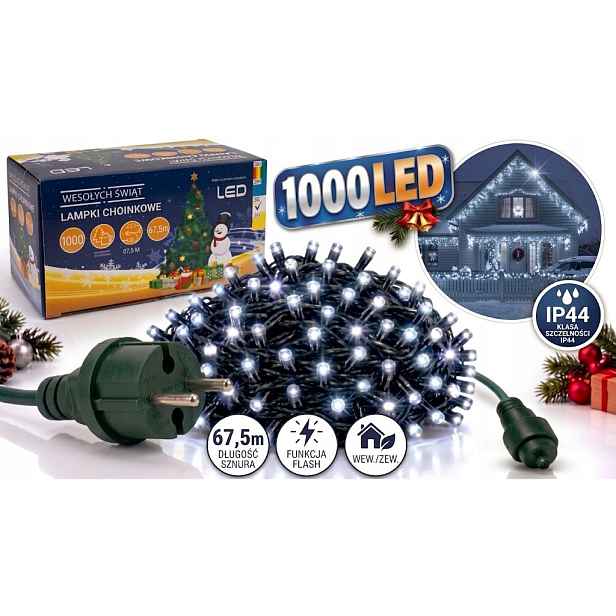 Lampičky 1000 Led 67,5 m studená bílá Flash