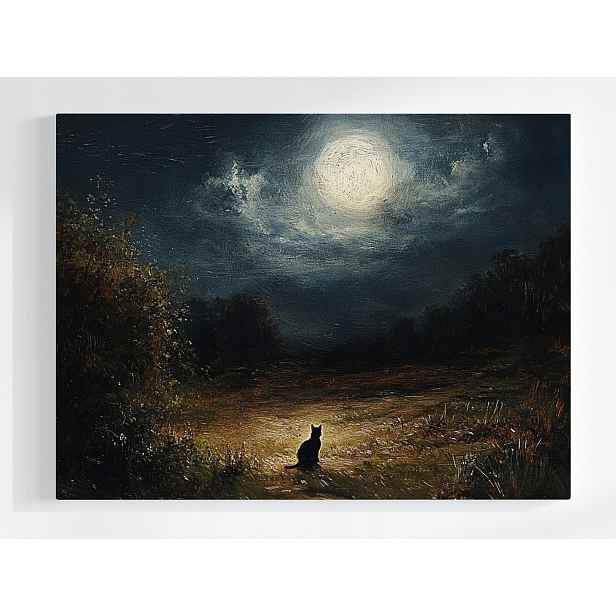 Plakát Nokturn Noc Měsíc Plná Louka Černá Kočka 100x75