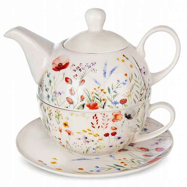 Porcelánový džbán Maki s šálkem pro přípravu čaje a bylinkové kávy