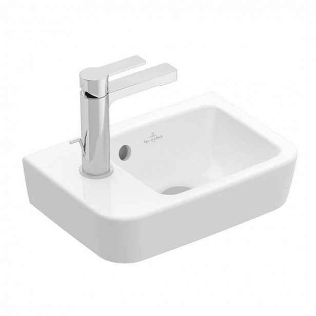 Villeroy & Boch O.novo - Umývátko Compact 36x25 cm, s přepadem, otvor pro baterii vlevo, AntiBac, CeramicPlus, alpská bílá 434236T2