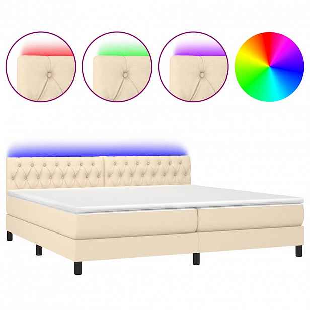 vidaXL Box spring postel s matrací a LED krémová 200x200 cm textil