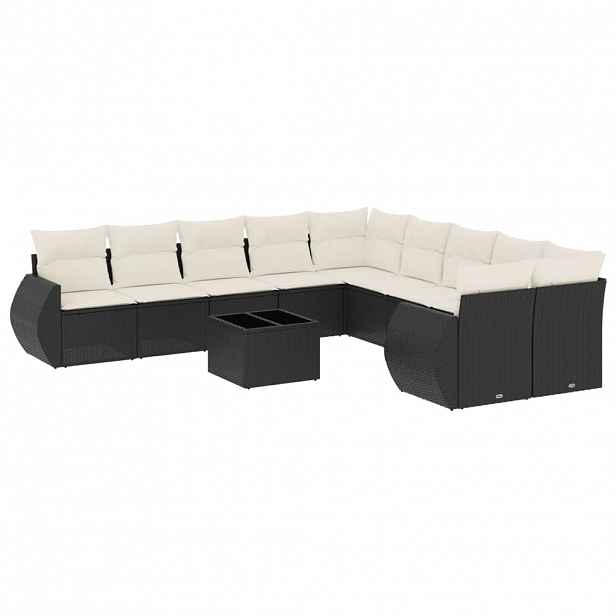 vidaXL 11dílná zahradní sedací souprava s poduškami černá polyratan