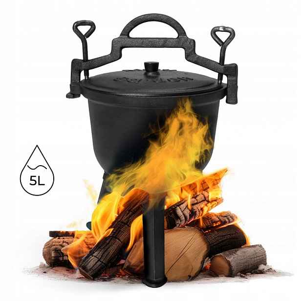 Litinový kotlík stojící 5L lovecký hrnec ohniště gril MultiGarden Mult