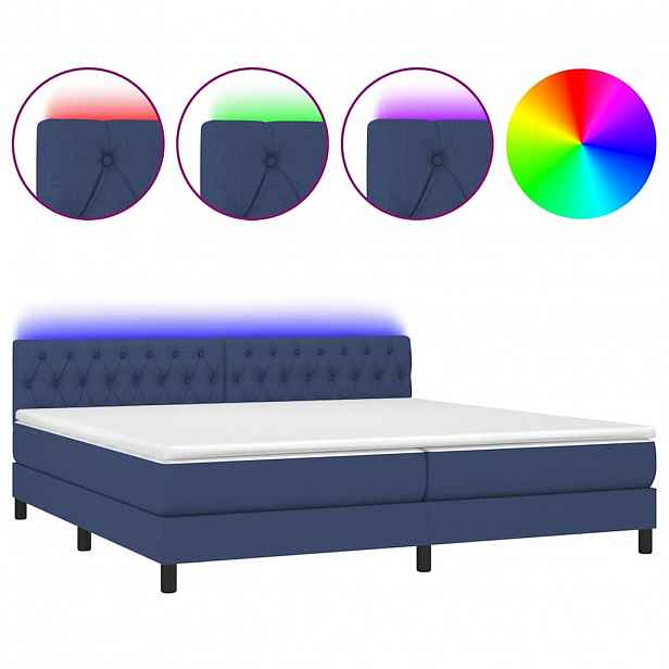 vidaXL Box spring postel s matrací a LED modrá 200x200 cm textil
