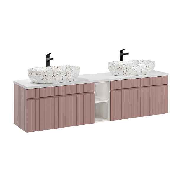 Comad Závěsná skříňka pod umyvadlo Iconic Lili s deskou a umyvadly 180 cm růžová/bílá