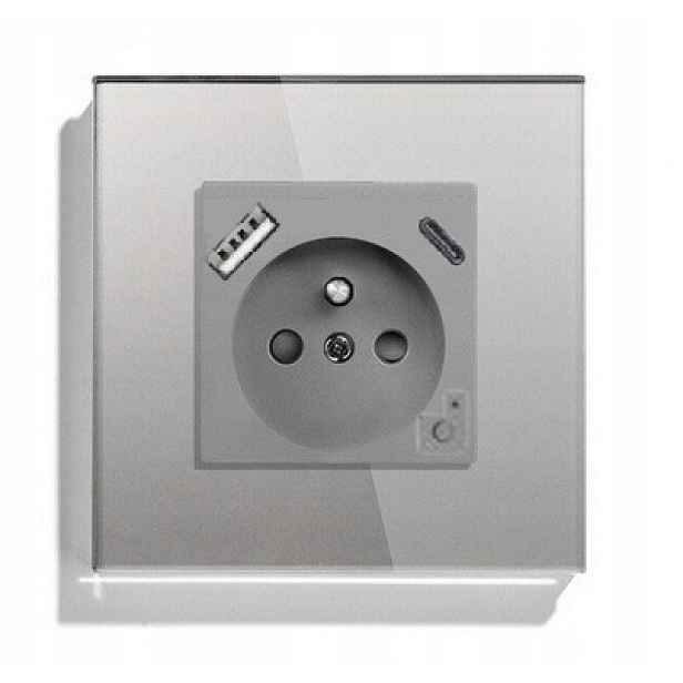 Elektrická Zásuvka Usb A+c 20W Wifi Skleněná Kontakt Pro Tuya Měření Energie