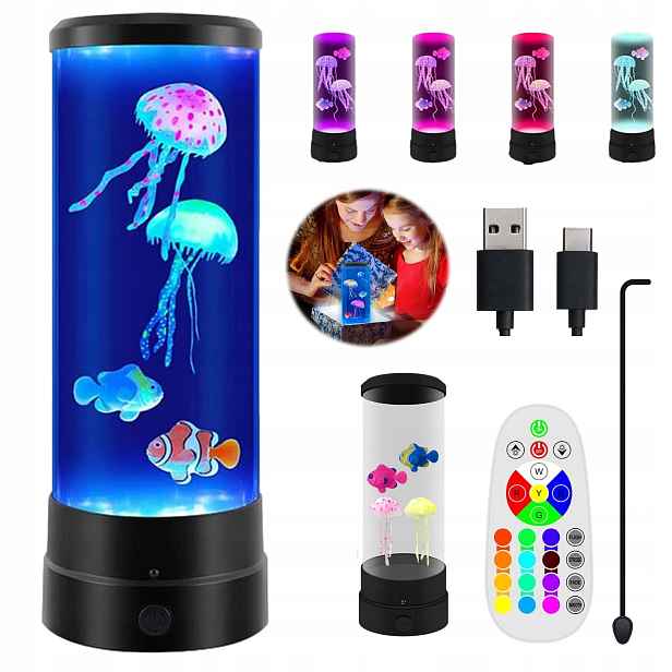 Led Lávová Lampa S Medúzami A Šašky Noční Lampa Rgb Na Akvarijní Stůl