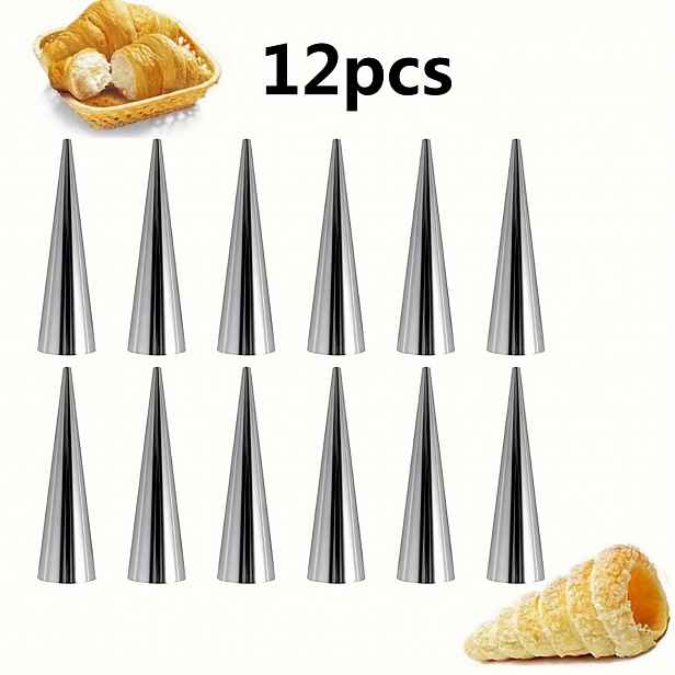 TEMU 6/8/9/10/12ks Nerezové kuželové dánské na croissanty, půlměsíčkové rolky, spirálové kuželové trubičky, perfektní nástroje na pečení, kuchyňské