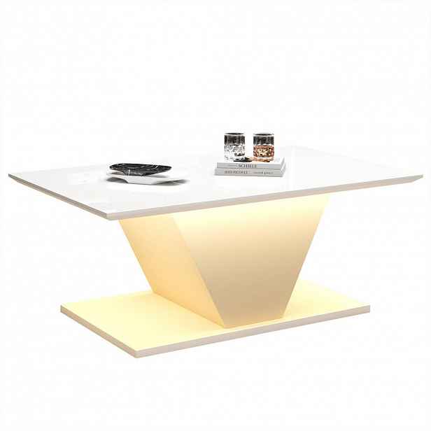 FLIEKS KONFERENČNÍSTOLEK 100x50cm Bílý V Tvar LED Lesklý