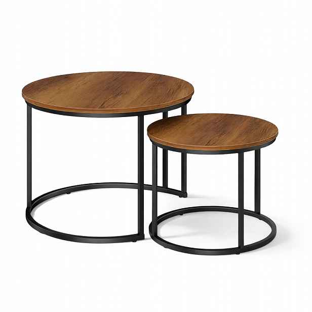 Konferenční stolky 2v1 Loft Kulaté Vintage Dřevo Kov 70 cm 45 cm Industrial