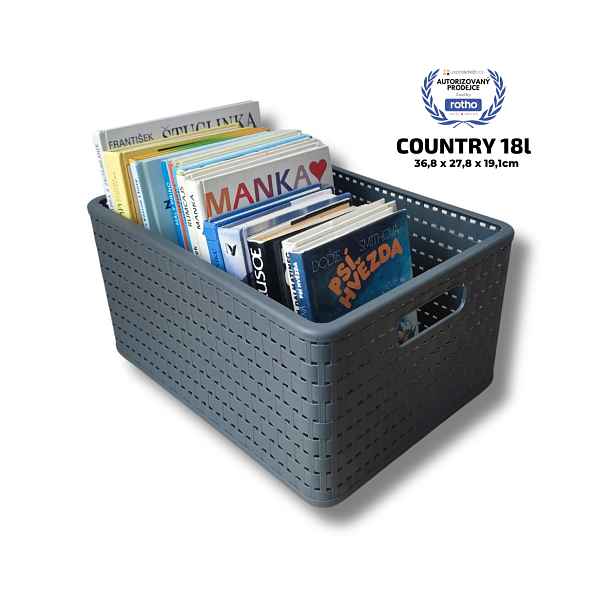 Rotho Plastový košík COUNTRY, rovný, antracit (18l - 37x28x19)