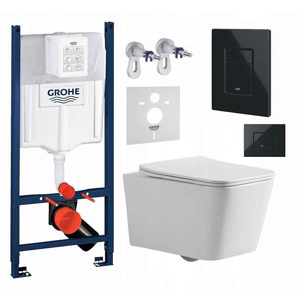 Wc sada Rám Grohe s mísou Wc Bilovec a tlačítkem černý lesk Fresh