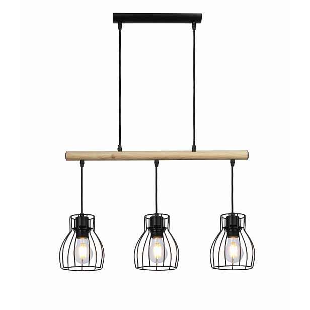 Závěsná lampa lustr dřevěná, černá, drátěné loftové stínítko Candellux
