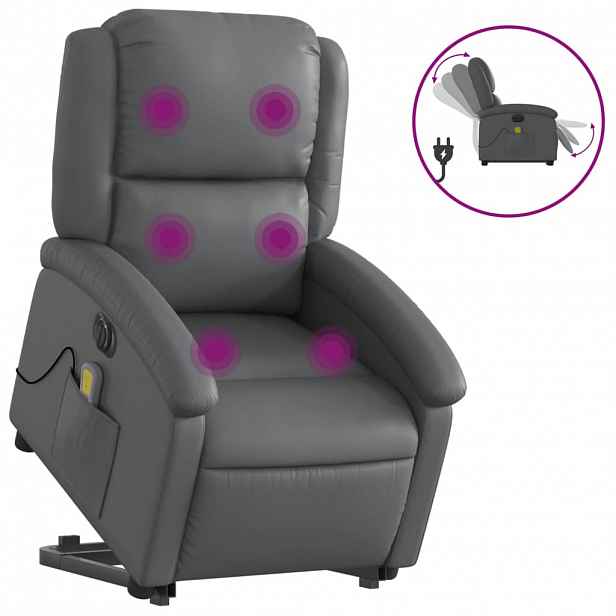 vidaXL Elektrické zvedací masážní polohovací křeslo šedé umělá kůže
