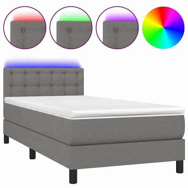 vidaXL Box spring postel s matrací a LED tmavě šedá 80 x 200 cm textil