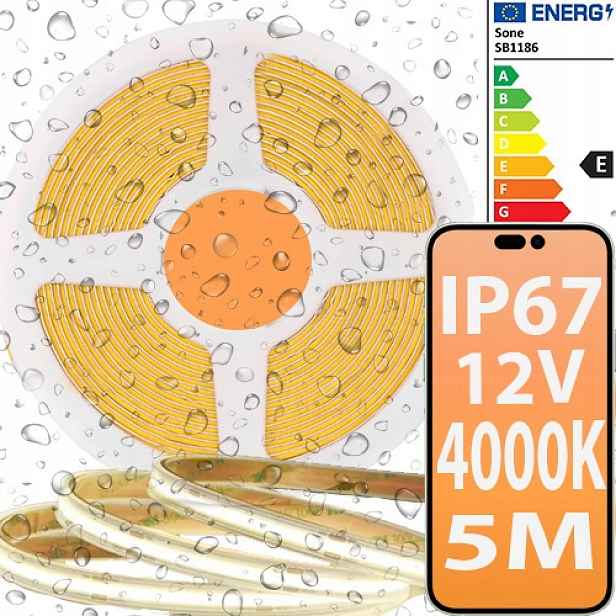 Led pásek Cob Bílý 12V neutrální 320D 8W 4000K IP67 Vodotěsný venkovní