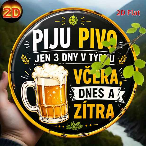 TEMU 2D plochý - [2Dflat], 1 ks 20X20 cm - Dekorativní cedule, kulatá hliníková plechová plaketa s citátem o českém pivu, vintage pivní hrnek,