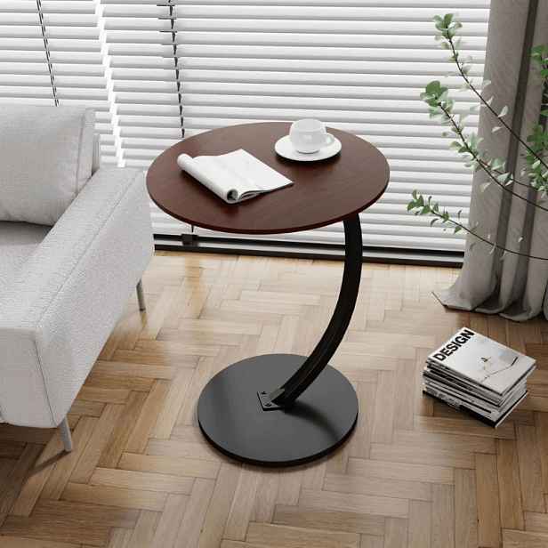 TEMU Kulatý konferenční stůl, MDF s kovem, 40 x 62,5 cm, hnědý s černým - design ve tvaru C