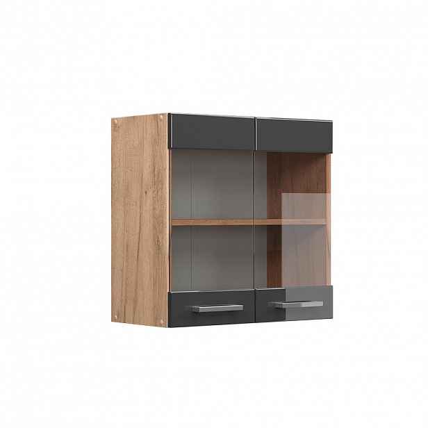 Vicco SKLENĚNÁ KUCHYŇSKÁ SKŘÍŇKA R-Line Antracitový vysoký lesk 60 cm