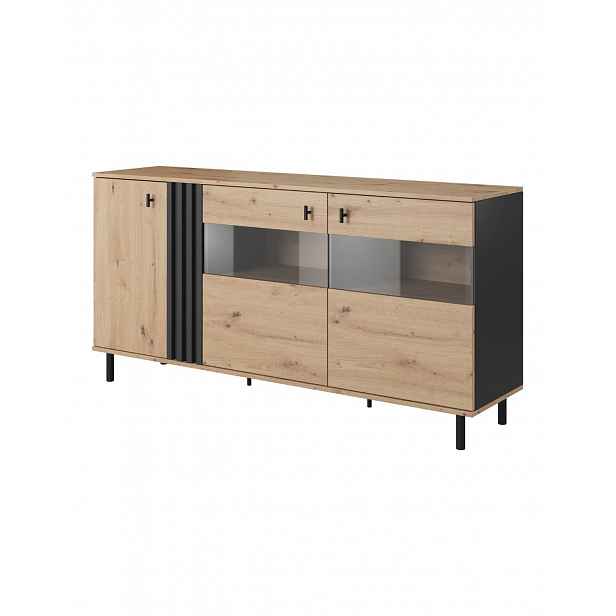 Komoda s vitrínou Madis E, 165 cm, dub artisan / antracit