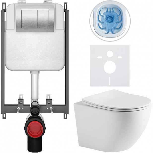 Kompletní WC set Basic/Cesso - bílá matná - WC tlačítko Maxio/Stříbrná - pro zazdění - 49x36 cm - 8050BD86266