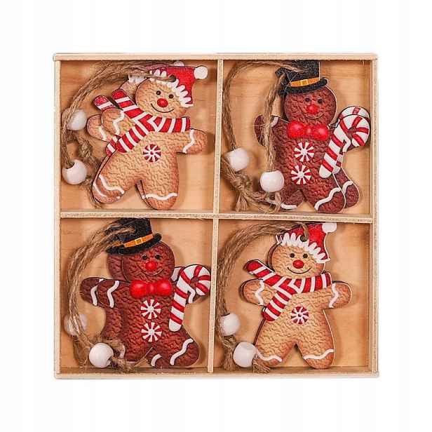 Sada vánočních dřevěných ozdob GINGERBREAD, 12 ks