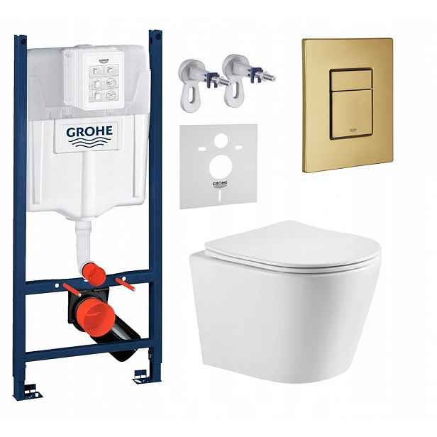 Sada Wc Grohe s mísou Wc Jess a tlačítkem zlatá kartáčovaná Fresh