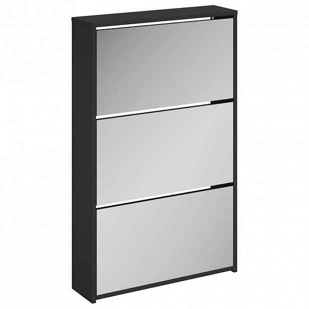 vidaXL Botník se zrcadlem, 3vrstvý, černý, 63 x 17 x 102,5 cm